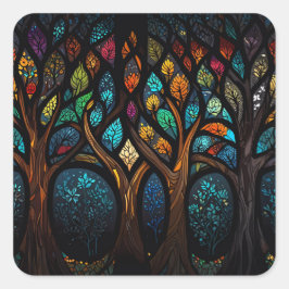 Adesivo Quadrado Árvore viva Folhas coloridas do mosaico Vidro manc