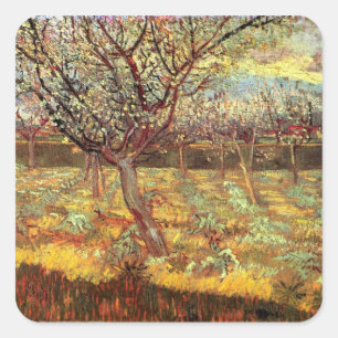 Adesivo Quadrado Árvores de damasco em flor, Vincent van Gogh. Vin