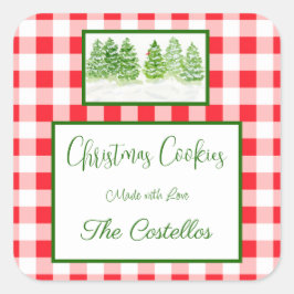 Adesivo Quadrado Árvores de Inverno em Aquarela Biscoitos Xadrez Ve