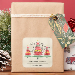 Adesivo Quadrado Árvores de Natal Aquarelas Homemade para Você