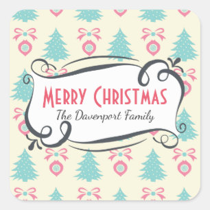Adesivo Quadrado Árvores de Natal, Arcos e Padrão de Balas