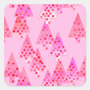 Adesivo Quadrado Árvores de Natal de flores modernas - rosa pastel