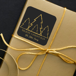 Adesivo Quadrado Árvores de Natal Elegantes Minimalistas Douradas e