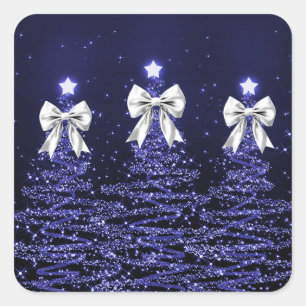 Adesivo Quadrado Árvores de Natal Espelhadas Azul Marinho com Laço