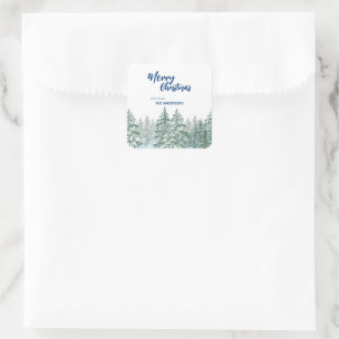 Adesivo Quadrado Árvores de Natal Feliz Floresta de Aquarela