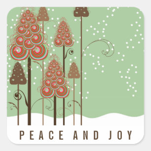 Adesivo Quadrado Árvores de Natal Inverno Neve Paz & Alegria Feriad