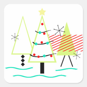Adesivo Quadrado árvores de natal modernas de meados do século retr
