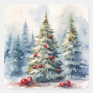 Adesivo Quadrado Árvores de Natal paisagem de neve de inverno