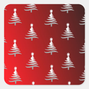 Adesivo Quadrado Árvores de Natal Prata no Vermelho