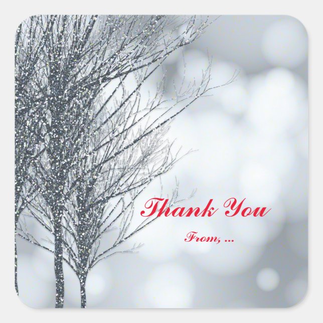 Adesivo Quadrado Árvores de Natal Prateadas com Brilho no Inverno A (Frente)