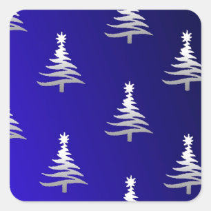 Adesivo Quadrado Árvores de Natal Prateadas em Azul Cobalto