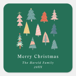 Adesivo Quadrado Árvores de Natal Verdes Modernas e Simples