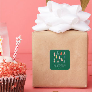 Adesivo Quadrado Árvores de Natal Verdes Modernas e Simples