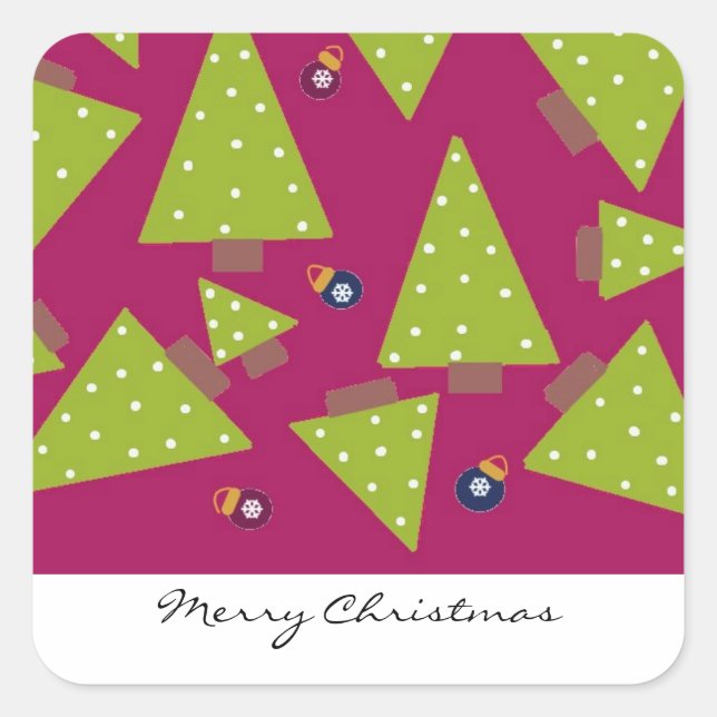 Adesivo Quadrado Árvores de Natal Whimsical (Frente)
