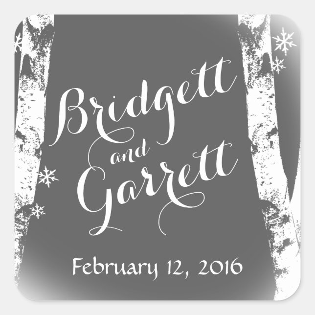 Adesivo Quadrado Árvores de passarinho e flocos de neve (Frente)