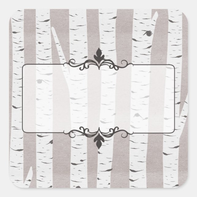 Adesivo Quadrado Árvores e ramos naturais modernos de madeira de av (Frente)