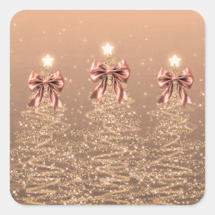 Adesivo Quadrado Árvores Espelhantes de Natal Rosa Dourado Laço Fal