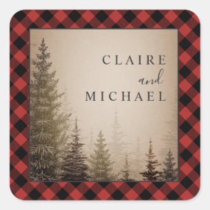 Adesivo Quadrado Árvores verdes da xadrez do búfalo que Wedding