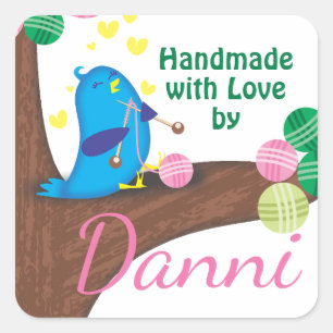 Adesivo Quadrado As agulhas de confecção de malhas azuis bonitos 