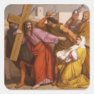 Adesivo Quadrado As estações da cruz 5 Simon levam a cruz