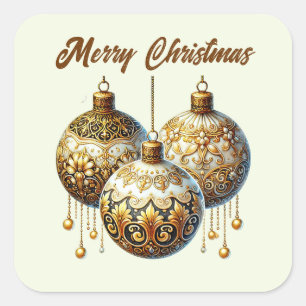 Adesivo Quadrado As lâmpadas de ouro de Natal Merry adicionam texto