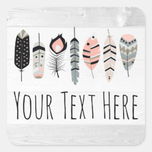 Adesivo Quadrado As penas de pássaro boémias coram dentro chique