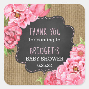 Adesivo Quadrado As peônias rústicas do rosa de serapilheira