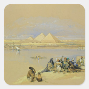 Adesivo Quadrado As pirâmides em Giza, perto do Cairo (w/c)