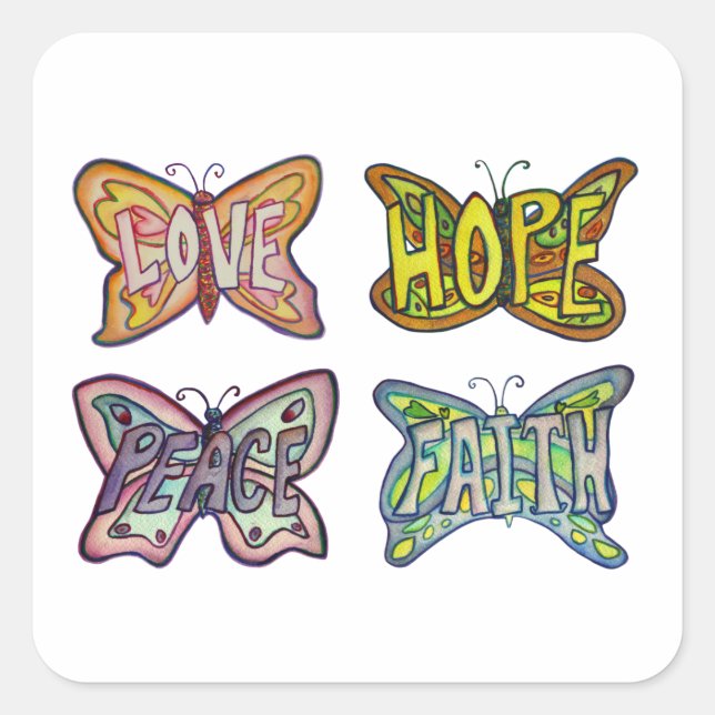 Adesivo Quadrado Asas de Borboleta Palavras Palavras Palavras Palav (Frente)