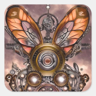 Adesivo Quadrado Asas de Libélula Surreal Vintage Steampunk