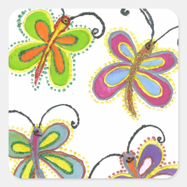 Adesivo Quadrado Asas Whimsical: design de Asas Butterfly Estontean (Frente)