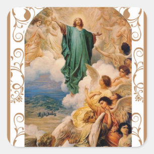 Adesivo Quadrado Ascensão de Jesus no céu com anjos