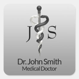 Adesivo Quadrado Asclépio Branco Negro-Negro, Elegante e Clássico