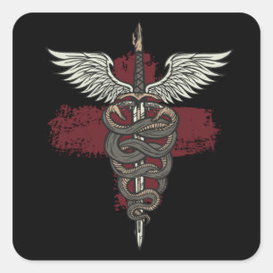 Adesivo Quadrado Asclépio mitologia grega Medicina Deus Cobra Rod
