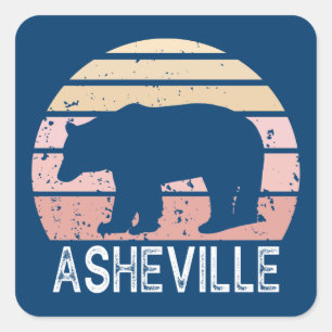 Adesivo Quadrado Asheville North Carolina Retro Bear