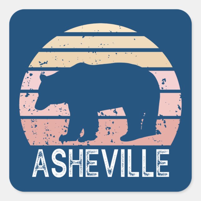Adesivo Quadrado Asheville North Carolina Retro Bear (Frente)