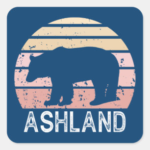 Adesivo Quadrado Ashland Oregon Retro Bear