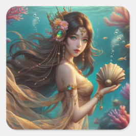 Adesivo Quadrado Ásia - Coleção de Arte da Série Mermaid