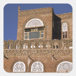 Adesivo Quadrado Ásia, Iêmen, Sana'a. Detalhe da arquitetura iemeni