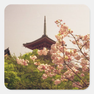 Adesivo Quadrado Ásia, Japão, Quioto, templo Kiyomizu na primavera