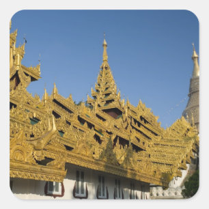 Adesivo Quadrado Ásia, Mianmar, Yangon. Stupa dourada de Shwedagon