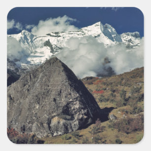 Adesivo Quadrado Ásia, Nepal, Sagarmatha NP. Uma oração budista