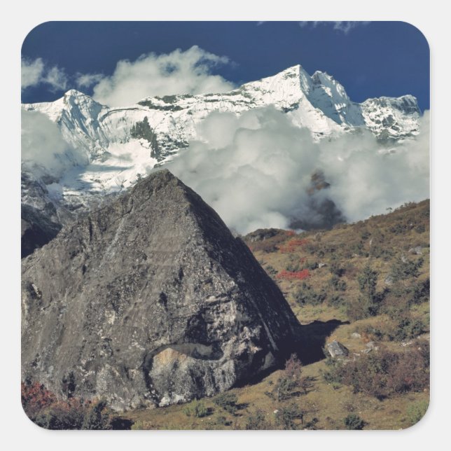 Adesivo Quadrado Ásia, Nepal, Sagarmatha NP. Uma oração budista (Frente)