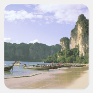 Adesivo Quadrado Ásia, Tailândia, Krabi. Praia de West Railay, long