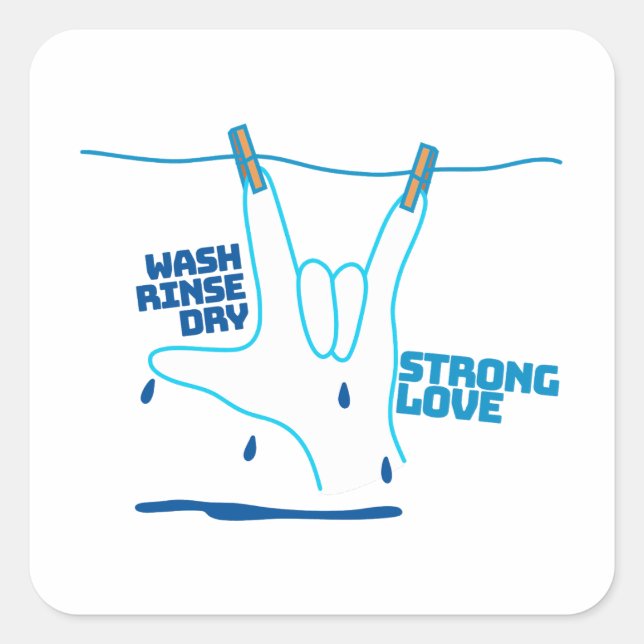 Adesivo Quadrado ASL Design - Wash, Rinse, and Dry Love ILY (Frente)