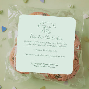 Adesivo Quadrado Assando Biscoitos Ingrediente Verde Menta Minimali