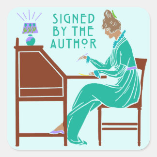 Adesivo Quadrado Assinada pelo Livro Autor Assinando Lady em Teal