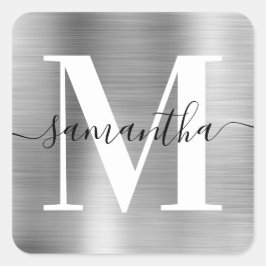 Adesivo Quadrado Assinatura Elegante Monograma Moderno Folha de Pra