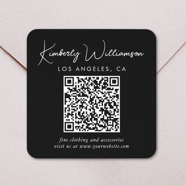 Adesivo Quadrado Assinatura Script Código QR Preto (Criador carregado)