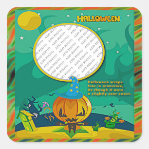 Adesivo Quadrado Assistente de Halloween Jack o'Lantern para adicio